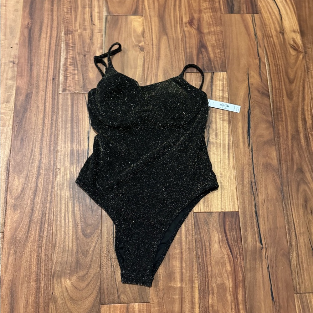 PINK Victoria's Secret Black Glitter One Piece Swimsuit